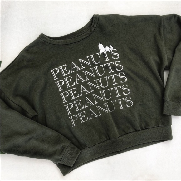 Peanuts Snoopy Cropped Green Crewneck Sweatshirt - Picture 1 of 7